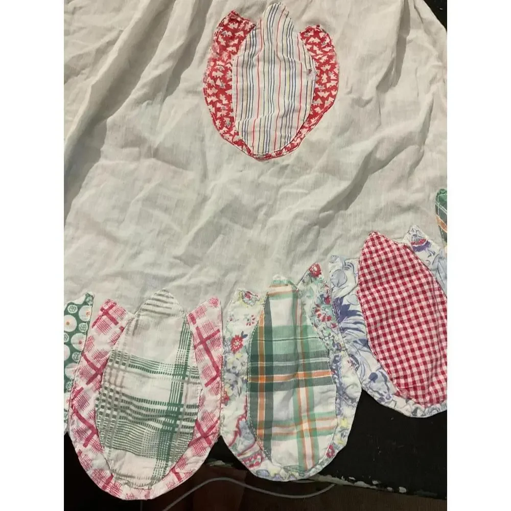 Vintage White Cotton  Patchwork Apron with Multicolor Patchwork Detail